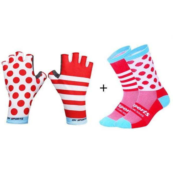 Planet Gates Mix04 / L Stylish Cycling Gloves Half Finger Men Women Sports Shockproof Bike Gloves GEL Racing Bicycle Gloves with Cycling Socks Cap Set