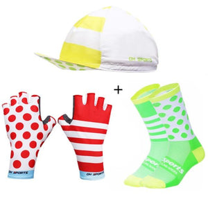 Planet Gates Mix051 / M Stylish Cycling Gloves Half Finger Men Women Sports Shockproof Bike Gloves GEL Racing Bicycle Gloves with Cycling Socks Cap Set