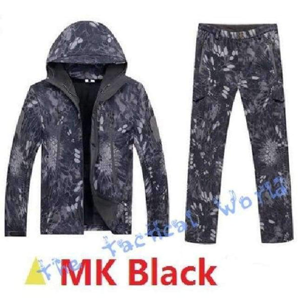 Planet Gates MK Black / S Military Softshell Jacket Pants Windbreaker Waterproof Hoodie Clothes Hunting Camo Suit Coat