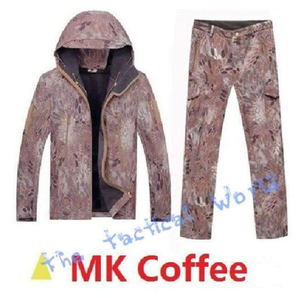 Planet Gates MK Coffee / S Military Softshell Jacket Pants Windbreaker Waterproof Hoodie Clothes Hunting Camo Suit Coat