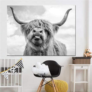 Planet Gates mk525 / 21x30cmx1 Highland Cow Cattle Wall Canvas Art Nordic Painting Poster and Print Scandinavian Wall Picture for Living Room