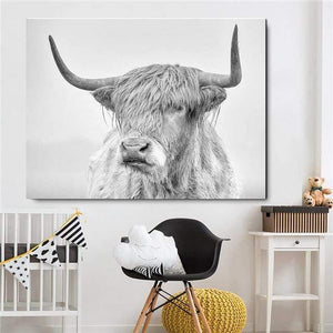 Planet Gates mk526 / 21x30cmx1 Highland Cow Cattle Wall Canvas Art Nordic Painting Poster and Print Scandinavian Wall Picture for Living Room