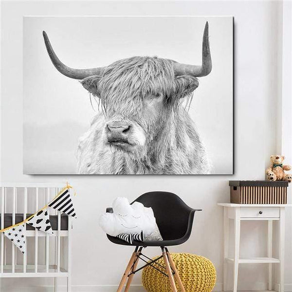 Planet Gates mk526 / 21x30cmx1 Highland Cow Cattle Wall Canvas Art Nordic Painting Poster and Print Scandinavian Wall Picture for Living Room