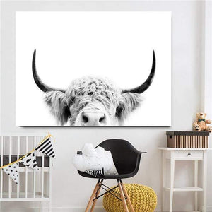 Planet Gates mk527 / 21x30cmx1 Highland Cow Cattle Wall Canvas Art Nordic Painting Poster and Print Scandinavian Wall Picture for Living Room