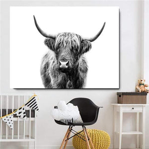 Planet Gates mk528 / 21x30cmx1 Highland Cow Cattle Wall Canvas Art Nordic Painting Poster and Print Scandinavian Wall Picture for Living Room