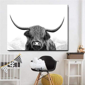 Planet Gates mk530 / 21x30cmx1 Highland Cow Cattle Wall Canvas Art Nordic Painting Poster and Print Scandinavian Wall Picture for Living Room