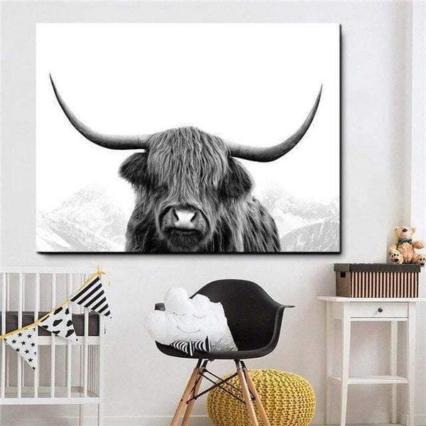 Planet Gates mk530 / 21x30cmx1 Highland Cow Cattle Wall Canvas Art Nordic Painting Poster and Print Scandinavian Wall Picture for Living Room