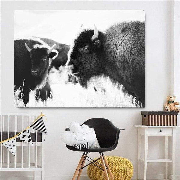 Planet Gates mk531 / 21x30cmx1 Highland Cow Cattle Wall Canvas Art Nordic Painting Poster and Print Scandinavian Wall Picture for Living Room