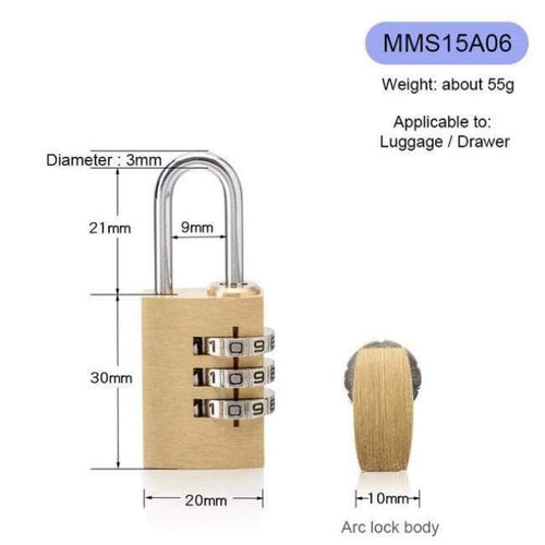 Planet Gates MMS15A06 New Lock High Quality Solid Copper Dial Digit Code Password Combination Padlock Security Travel Safe Locks Furniture Accessories