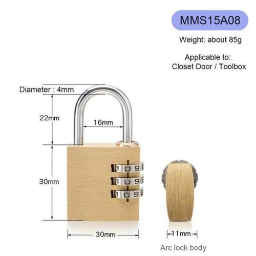 Planet Gates MMS15A08 New Lock High Quality Solid Copper Dial Digit Code Password Combination Padlock Security Travel Safe Locks Furniture Accessories