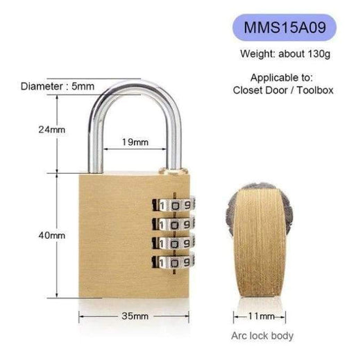 Planet Gates MMS15A09 New Lock High Quality Solid Copper Dial Digit Code Password Combination Padlock Security Travel Safe Locks Furniture Accessories