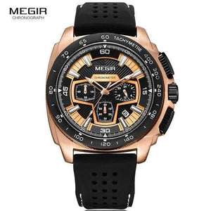 Planet Gates MN2056G-Rose Mens Chronograph Sport Watches with Quartz Movement Rubber Band Luminous Wristwatch for Man Boys 2056G-1N0