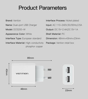 Planet Gates Mobile Phone Charger 5V 1A 2.4A Dual USB Charger Portable Travel Wall Charger Adapter EU Plug For samsung s8 Xiaomi