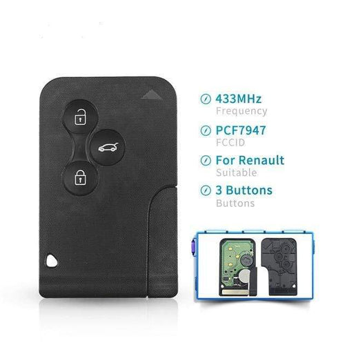 Planet Gates Model 1 ID46 PCF7947 Chip For Renault Clio Logan Megane 2 3 Scenic Remote Key 3 Buttons 433Mhz Smart Card Emergency Insert Key