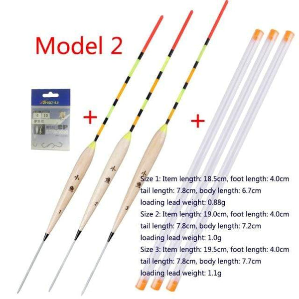 Planet Gates Model 2 3pcs/lot Shallow Water Fishing Floats Balsa Bobber+3pcs float tubes+1 Bag Fishing hooks Fresh Water Buoy Fishing Tackles Tools