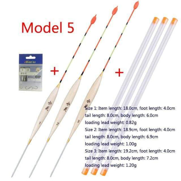Planet Gates Model 5 3pcs/lot Shallow Water Fishing Floats Balsa Bobber+3pcs float tubes+1 Bag Fishing hooks Fresh Water Buoy Fishing Tackles Tools