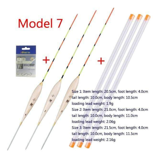 Planet Gates Model 7 3pcs/lot Shallow Water Fishing Floats Balsa Bobber+3pcs float tubes+1 Bag Fishing hooks Fresh Water Buoy Fishing Tackles Tools