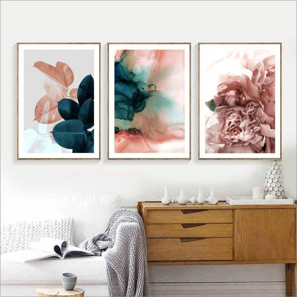 Planet Gates Modern Abstract Pink Flower Green Plants Poster Print Canvas Painting Pictures Home Wall Art Decoration Can Be Customized