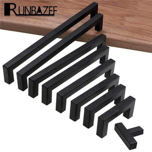 Modern Black Cabinet Handle Square Furniture Hardware Stainless Steel Kitchen Door Knobs Cupboard Wardrobe Drawer Pulls