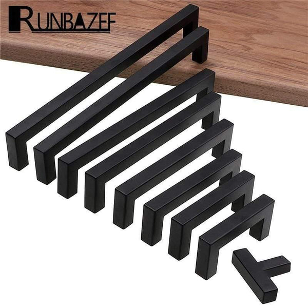 Modern Black Cabinet Handle Square Furniture Hardware Stainless Steel Kitchen Door Knobs Cupboard Wardrobe Drawer Pulls