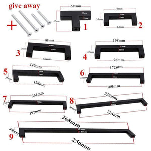 Modern Black Cabinet Handle Square Furniture Hardware Stainless Steel Kitchen Door Knobs Cupboard Wardrobe Drawer Pulls