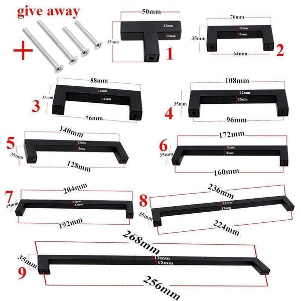 Modern Black Cabinet Handle Square Furniture Hardware Stainless Steel Kitchen Door Knobs Cupboard Wardrobe Drawer Pulls