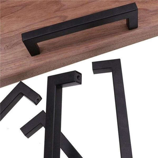 Modern Black Cabinet Handle Square Furniture Hardware Stainless Steel Kitchen Door Knobs Cupboard Wardrobe Drawer Pulls