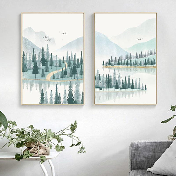 Modern Minimalist Forest And River Poster Landscape Painting Print Canvas Painting Picture Home Wall Art Decoration Custom