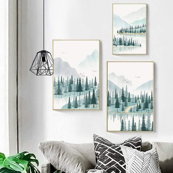 Modern Minimalist Forest And River Poster Landscape Painting Print Canvas Painting Picture Home Wall Art Decoration Custom