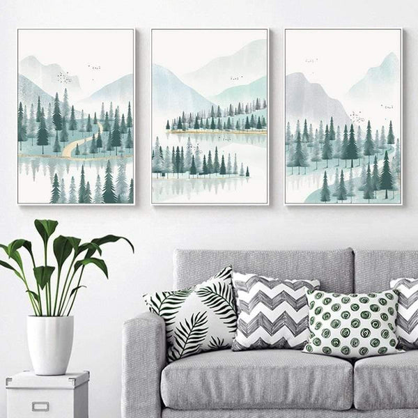 Modern Minimalist Forest And River Poster Landscape Painting Print Canvas Painting Picture Home Wall Art Decoration Custom