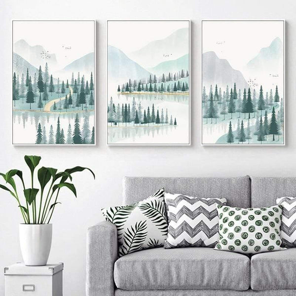 Modern Minimalist Forest And River Poster Landscape Painting Print Canvas Painting Picture Home Wall Art Decoration Custom