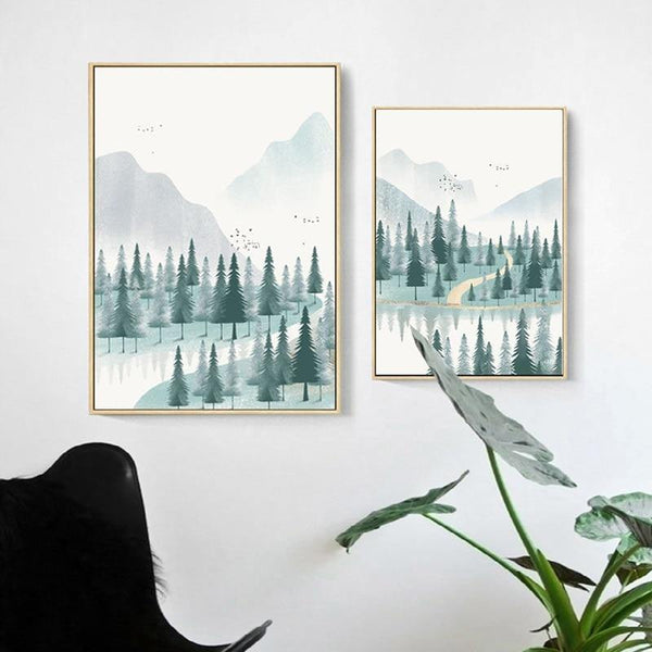 Modern Minimalist Forest And River Poster Landscape Painting Print Canvas Painting Picture Home Wall Art Decoration Custom