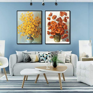 Planet Gates Modern Minimalist Potted Flower Poster Red Yellow Orange Flower Print Canvas Painting Home Wall Art Decoration Can Be Customized