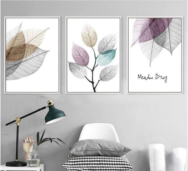 Planet Gates Modern Simple Small Fresh Leave Decorative Painting Modular Picture Wall Art Canvas Painting for Living Room No Framed