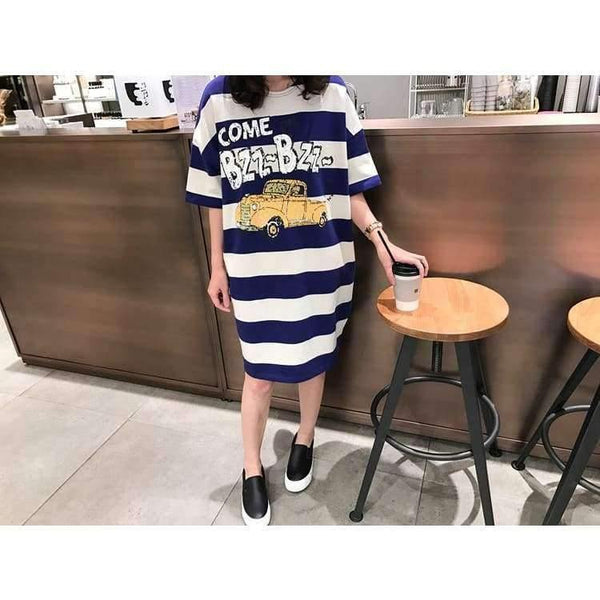 Planet Gates Moms Clothes Summer shirts Pregnant Clothes Strip Tops  O-neck Mid-Calf Casual Plus Size Maternity Dresses 9107