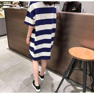 Planet Gates Moms Clothes Summer shirts Pregnant Clothes Strip Tops  O-neck Mid-Calf Casual Plus Size Maternity Dresses 9107
