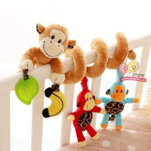 Planet Gates Monkey Family Baby Plush Animal Rattle Mobile Infant Stroller Bed Crib Spiral Hanging Toys Gift for Newborn Children 0-12 Months