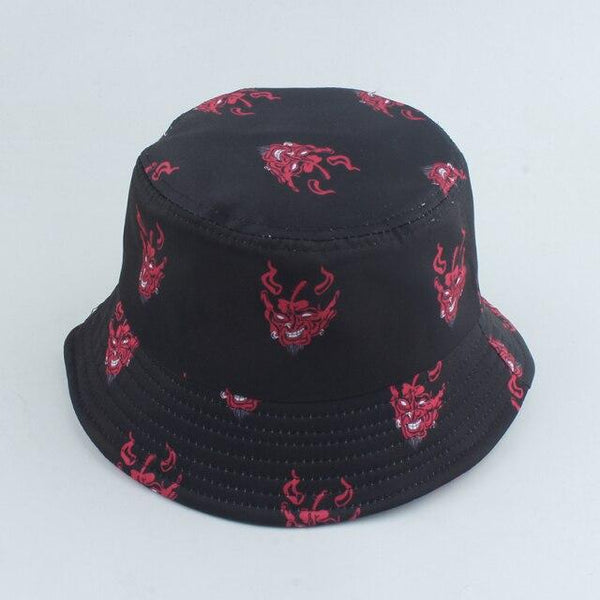 Planet Gates monster Harajuku Punk Black Fisherman Hat Panama Bob Casquette Dragon Print Bucket Hats For Women Men Hip Hop Cap Gorro