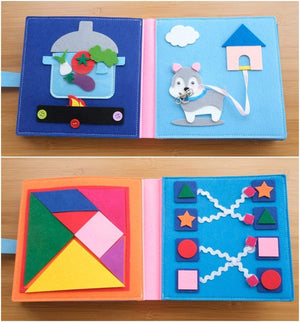 Planet Gates Montessori Baby Busy Toys Felt Cloth Book Early Educational Math Toy Tangram Shape Color Match Board Learning Basic Life Skill