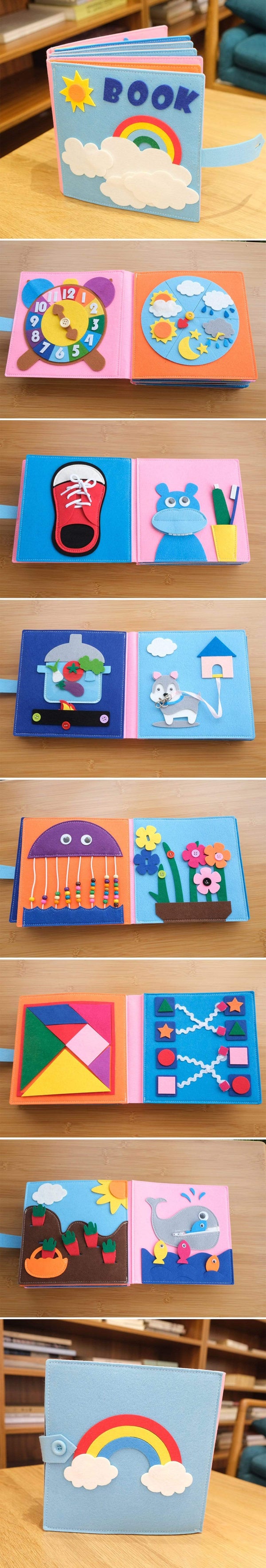 Planet Gates Montessori Baby Busy Toys Felt Cloth Book Early Educational Math Toy Tangram Shape Color Match Board Learning Basic Life Skill