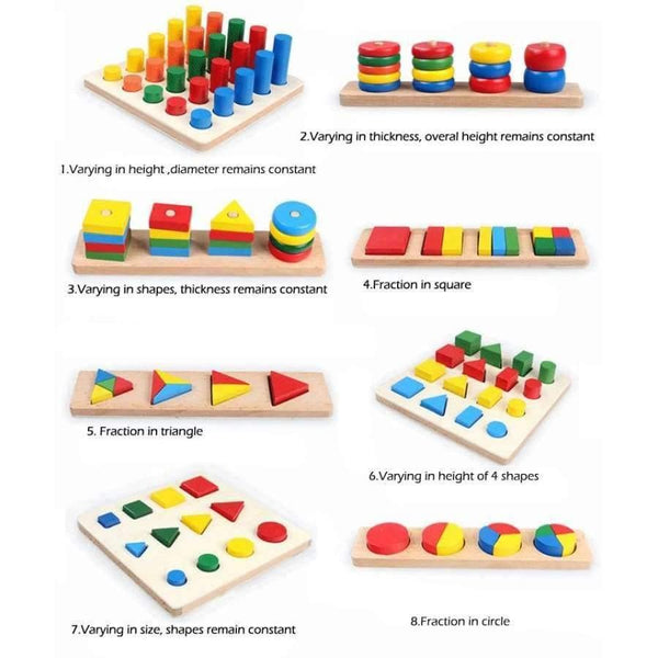 Planet Gates Montessori Cylinder Block Wood Montessori  Teaching Aids Geometry  Shape Baby Learning Materials Set Educational Toy , 8pcs
