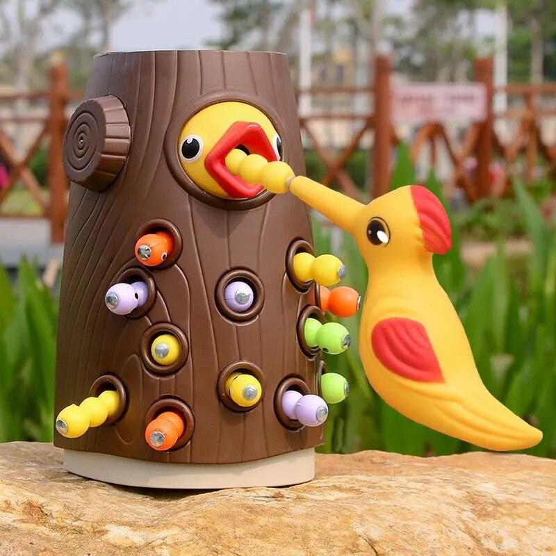 Planet Gates Montessori Educational Toys For Children Woodpecker Catch Worm Toy Kids Magnetic Fishing Game Set Baby Intelligence Develop Toys