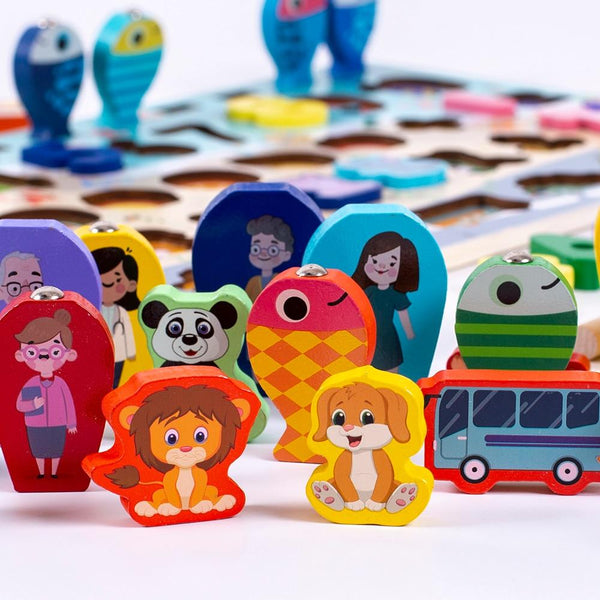 Planet Gates Montessori Educational Wooden Toys Children Busy Board Math Fishing Children's Wooden Preschool Montessori Toy Counting Geometry