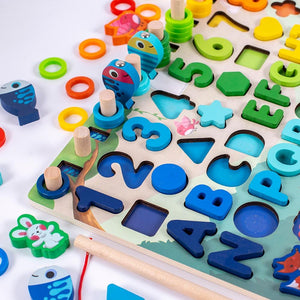 Planet Gates Montessori Educational Wooden Toys Children Busy Board Math Fishing Children's Wooden Preschool Montessori Toy Counting Geometry