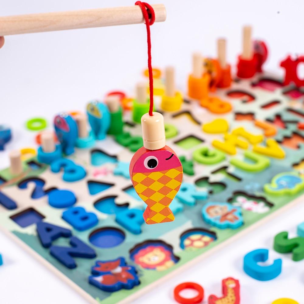 Montessori Educational Wooden Toys Children Busy Board Math Fishing Ch ...