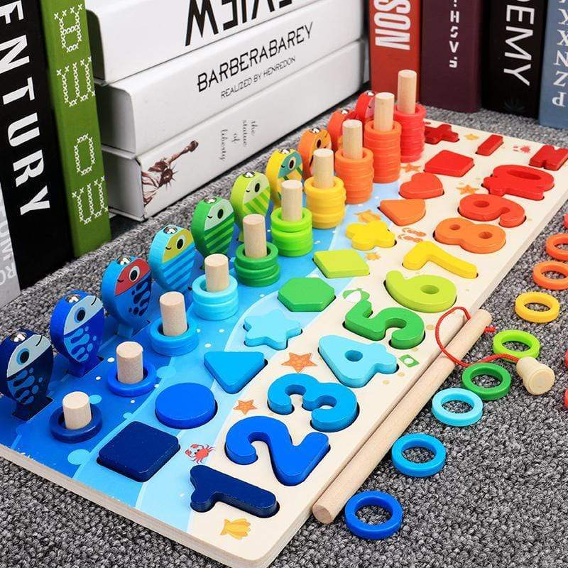 Montessori Educational Wooden Toys Children Busy Board Math Fishing Ch ...