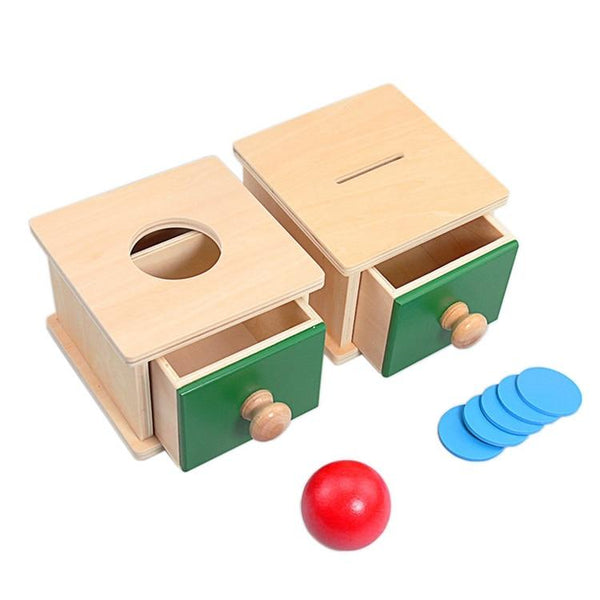 Planet Gates Montessori Materials Match Box Ball Box Coin Box Piggy Bank Set Toys for Toddler Solid Wood Infant Basic Life Skill Toy 8-24 Mon