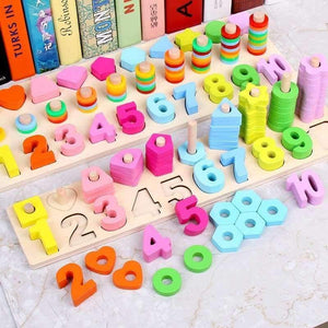Planet Gates Montessori Montessori Math Toys Digital Shape Pairing Learning Preschool Counting Board Kids Educational Wooden Toys for Children Gift