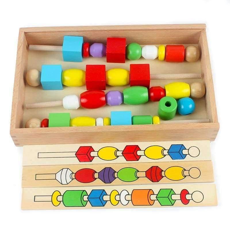 Planet Gates Montessori Wooden Educational Wood Bead Sequencing Box Color Geometrical Shape Math Toys Early Learning Birthday Gift