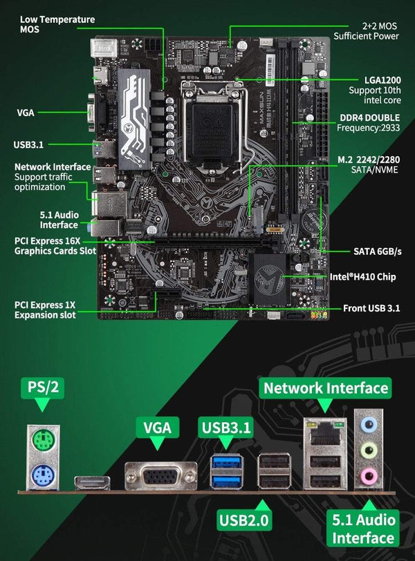 Planet Gates Motherboard Challenger H410M USB3.1 LGA1200 M-ATX SATA 3.0 PCI-E NVME Support intel 10th Core Dual channel DDR4